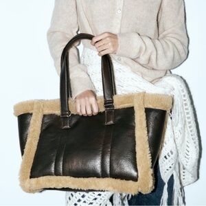 Zara Brown Fleece Tote Bag
